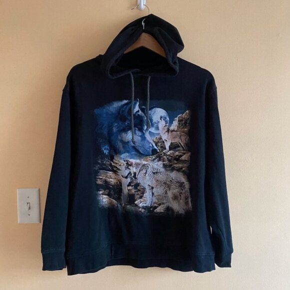 Vintage Black and Blue Wolf Graphic Hoodie - Picture 15 of 15